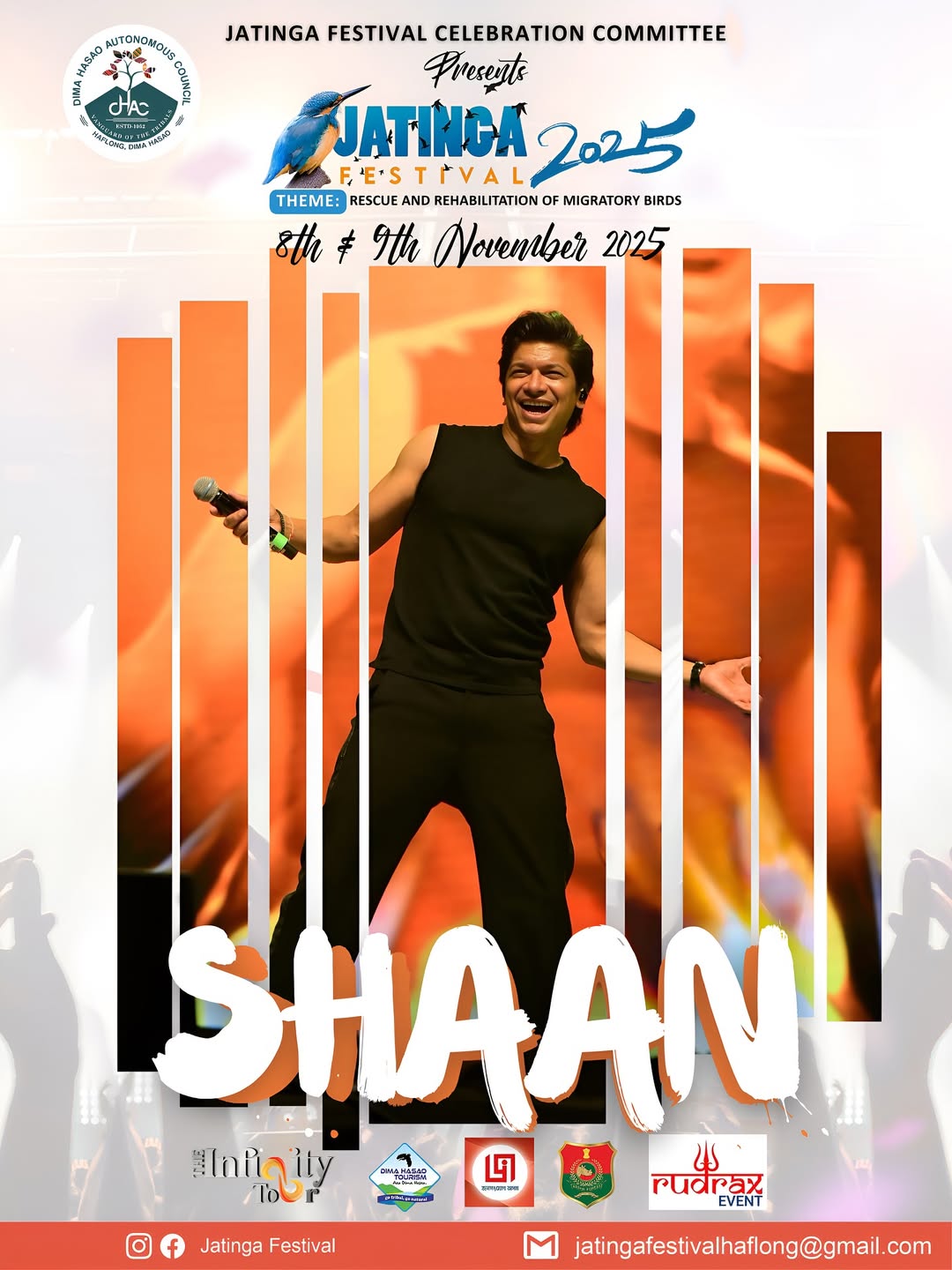 Bollywood singer SHAAN performing live at the Jatinga Bird Festival 2025 in Assam.