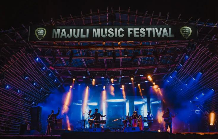 Majuli Music Festival 2025 performance stage with Assamese musicians